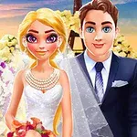 Një çift i lumtur dasmorësh me veshje elegante qëndrojnë pranë njëri-tjetrit, të rrethuar nga një dekor i bukur me lule shumëngjyrëshe në sfond