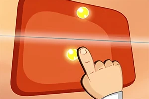 Një dorë prek një buton të verdhë mbi një panel portokalli të ndritshëm
