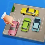 Dora e një personi duke treguar një makinë rozë në një parking me tri makina të tjera, mbi një sfond blu