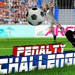 Një futbollist që gjuan një penallti drejt portierit në një stadium me tekstin Penalty Challenge në plan të parë