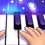 Disa duar mbi tastet e një pianoje me efekte drite dhe refleksione vezulluese në sfond