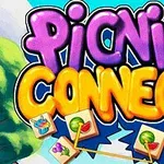 Teksti me ngjyra Picnic Connect mbi sfondin grafik me elemente ushqimore dhe natyrë