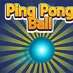 Top i kaltër me rrezatim të artë në sfond blu, i rrethuar nga shirita vertikale të verdhë dhe të kuq, me tekstin Ping Pong Ball në krye