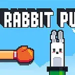 Dy doreza boksi me ngjyra të ndryshme godasin një lepur pixel në sfond blu me tekstin Rabbit Punch lart