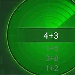 Ekran i gjelbër me ekuacione matematikore si 4+3 dhe një efekt radar që skanon