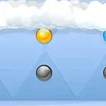 Top bardhë me re dhe sfera shumëngjyrëshe në një sfond blu