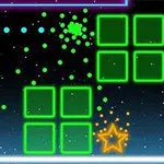 Një sferë me ngjyrë blu në të majtë dhe katrorë të gjelbër me konture neon në të djathtë, me një yll portokalli dhe sfond të errët yjësor