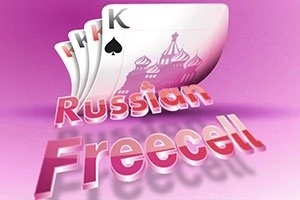 Tre letra me motive pallatesh ruse në sfond rozë, me tekstin Russian Freecell në pjesën e përparme