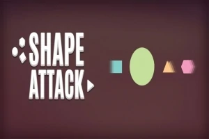 Teksti Shape Attack me figura gjeometrike si katror, rreth, trekëndësh dhe gjashtëkëndësh mbi një sfond kafe