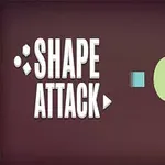 Teksti Shape Attack me figura gjeometrike si katror, rreth, trekëndësh dhe gjashtëkëndësh mbi një sfond kafe