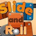Fjalët Slide and Roll janë të shkruara në blloqe druri dhe metali, me një top të vogël të argjendtë poshtë tyre