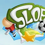 Një logo e gjelbër me shkronjat SLOPE përmban elemente si një top futbolli, një yll të verdhë dhe objekte të tjera sportive në sfond blu