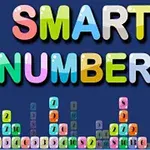 Fjalët SMART NUMBERS të shkruara me shkronja të mëdha ngjyrash të ndezura mbi një sfond blu me blloqe me numra të rregulluar poshtë
