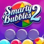 Logo i Smarty Bubbles 2 me sfond të purpurt dhe flluska shumëngjyrëshe poshtë