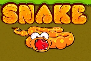 Figura tregon një gjarpër kartonash me sy të mëdhenj dhe gojë të hapur, me fjalën Snake sipër tij në stil grafik ngjyrë portokalli