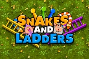 Tekst me fjalët Snakes and Ladders, me sfond ngjyralësh dhe shkallë