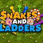 Tekst me fjalët Snakes and Ladders, me sfond ngjyralësh dhe shkallë