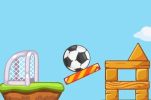Top i futbollit mbi një platformë përbri një porte dhe një strukture geometrike prej druri