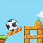Top i futbollit mbi një platformë përbri një porte dhe një strukture geometrike prej druri