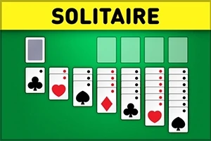 Kartat e lojës së ndara në rreshta mbi një sfond jeshil me titullin SOLITAIRE në krye