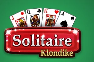 Kartat me simbole letrash J, Q, K dhe A mbi një sfond të gjelbër me tekstin Solitaire Klondike