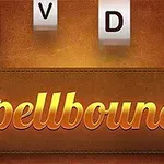 Kuti të bardha me shkronjat T, V, D, dhe O mbi sfond kafe me tekstin Spellbound në qendër