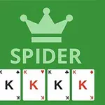 Kartë mbretërish mbi një sfond të gjelbër me një kurorë dhe fjalën SPIDER