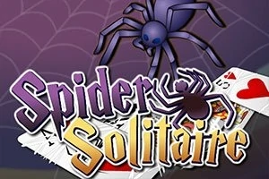 Merimangë mbi sfond me tulla dhe letra me fjalët Spider Solitaire