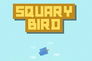 Tekst i madh Squary Bird mbi një sfond të kaltër me një zog të vogël blu dhe fjalën tap