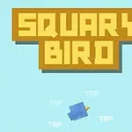 Tekst i madh Squary Bird mbi një sfond të kaltër me një zog të vogël blu dhe fjalën tap