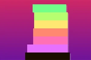 Kulla e blloqeve shumëngjyrëshe të vendosura mbi një sfond gradient violet-portokalli