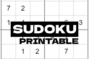 Një tabelë numerike me numrat 1 deri në 7 në disa kuti, me fjalët SUDOKU PRINTABLE në pjesën e përparme