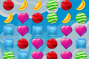 Forma shumëngjyrëshe të frutave dhe ëmbëlsirave me sfond blu të me re të bardha