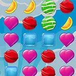 Forma shumëngjyrëshe të frutave dhe ëmbëlsirave me sfond blu të me re të bardha