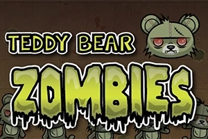 Ari i mbushur në formë zombie me sy të kuq dhe mbishkrimet Teddy Bear Zombies në stil horror