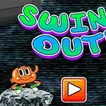 Dy personazhe vizatimorë me një sfond hapësinor dhe titullin Swing Out!