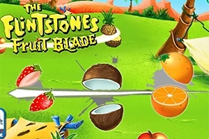 Fruta si kokosi, portokalli dhe luleshtrydhe të ndara me thikë mbi një sfond të gjelbër me një tenda dhe elementë të tjerë dekorativë