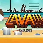 Një person me një kapele dhe një reaktiv në shpinë fluturon mbi një kuzhinë, me tekstin the floor is lava në sfond