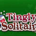 Tekstet Tingly Solitaire mbi një sfond të gjelbër me imazhin e mbretit të letrave dhe karta loje përreth