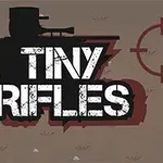 Një siluetë ushtari me kapelë dhe pushkë, me tekstin Tiny Rifles përpara dhe një shënjues objektivi djathtas