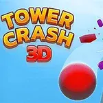 Top me kulla shumëngjyrëshe që shpërbëhet nga një top i kuq, me tekstin Tower Crash 3D në sfond blu