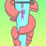 Top me forma spirale rozë në një sfond të gjelbër me një top që bie përgjatë një shtylle blu