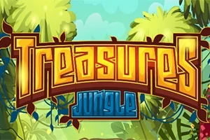 Teksti Treasures Jungle me sfond xhunglën me bimësi të dendur tropikale