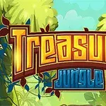 Teksti Treasures Jungle me sfond xhunglën me bimësi të dendur tropikale