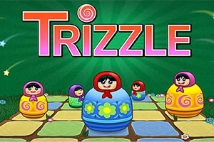 Pesë kukulla me motive tradicionale mbi një dërrasë shumëngjyrëshe me tekstin Trizzle në sfond