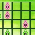 Një rrjet me blloqe të gjelbërta dhe rozë që përmbajnë numra dhe simbole matematikore (+, -)