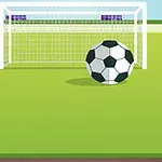 Top i futbollit përpara një porte në një fushë të gjelbër