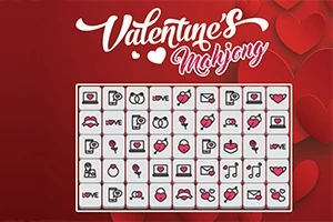 Një grafikë me motive të dashurisë në sfond të kuq, që përmban pllaka me simbole romantike dhe fjala Valentine’s shkruhet sipër