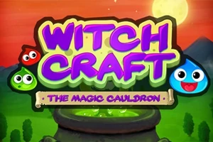 Titulli Witch Craft: The Magic Cauldron me sfond të gjelbër të ndritshëm dhe figurinat e vogla shumëngjyrëshe