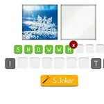 Një imazh kali me kristale bore, një katror bosh dhe pjesë të fjalës SNOWWHITE me shkronja dhe një buton për 5 Joker